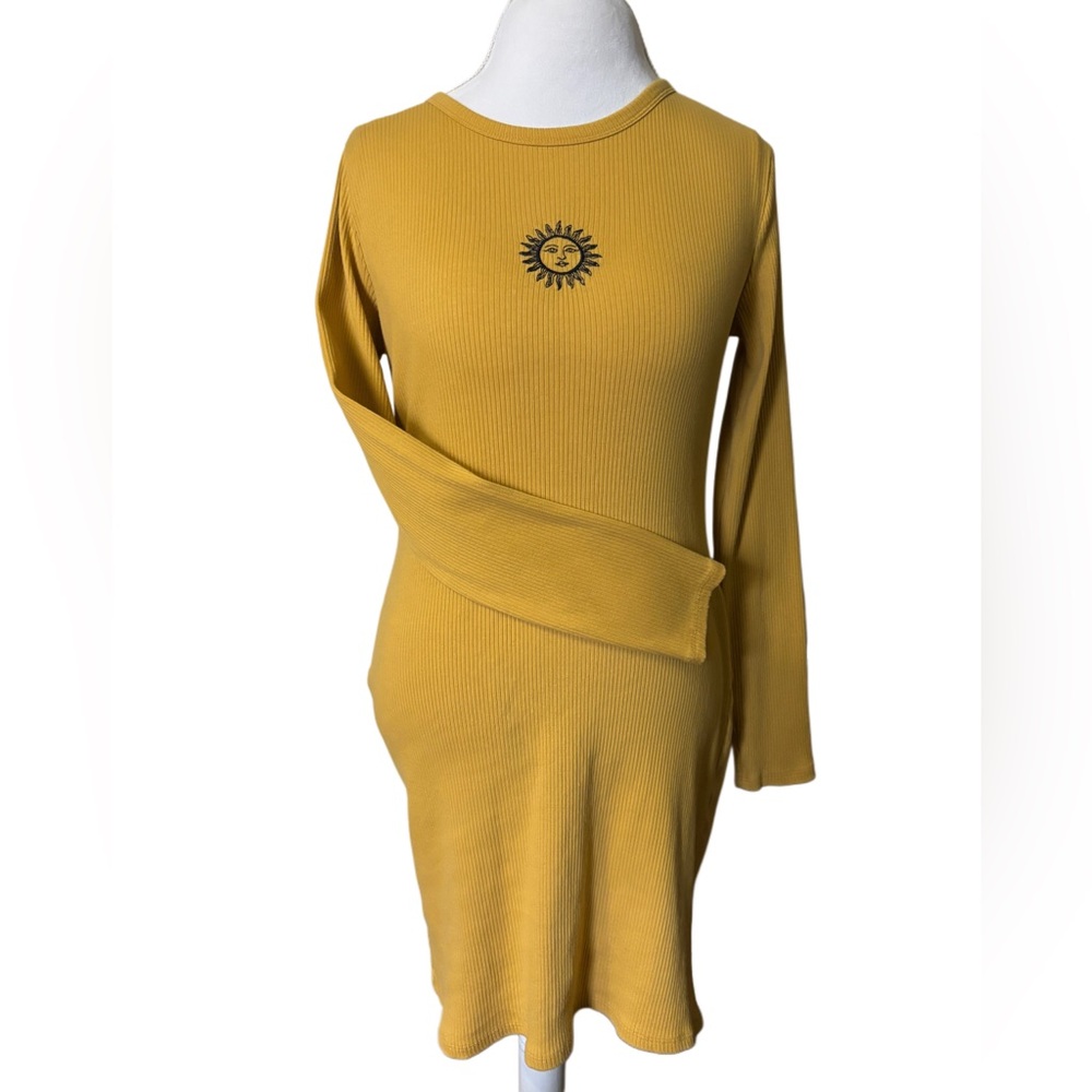 Wild Fable Ribbed Gold Dress with Sun Embroidery Size L